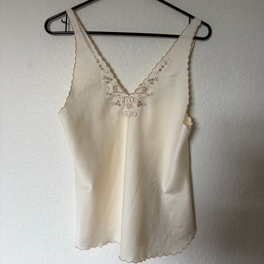 Jodie Arden Elegant Cream Embroidered Women's Slip Tank Top Vintage